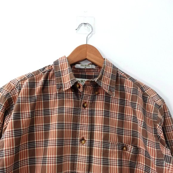 VINTAGE Orvis Shirts Men Medium Brown Plaid Button Down Cotton Tartan Casual L/S - Picture 2 of 10